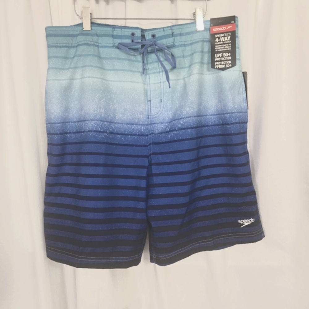 Speedo Blue/Black Stripes Summer Beach Swim Shorts Size XL